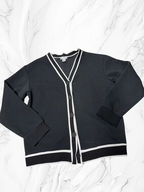Better Together Black Cardigan with White Trim - Button V‑Neck Sweater small